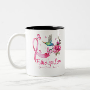 Caneca De Café Em Dois Tons Faith Hope Love Hummingbird Ribbon Breve Cancer