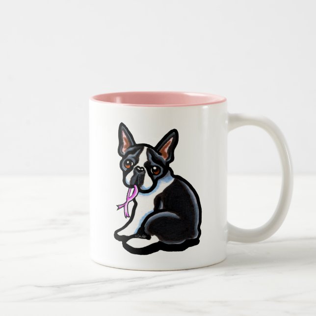 Caneca De Café Em Dois Tons Faixa Rosa Boston Terrier (Direita)