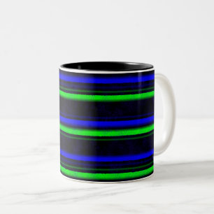 Caneca De Café Em Dois Tons Faixa Verde Azul Preta