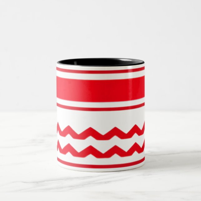 Caneca De Café Em Dois Tons Faixa Vermelha Horizontal Negrito com Padrão Zigza (Centro)