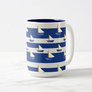 Caneca De Café Em Dois Tons faixas de marinho