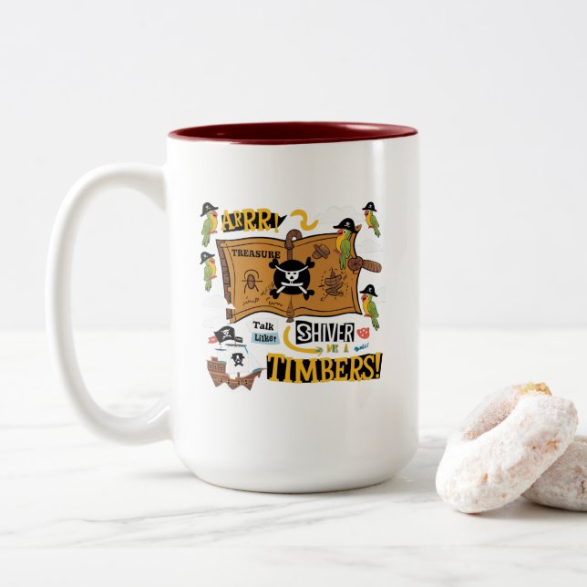 Caneca De Café Em Dois Tons Fale como um dia de pirata (Com Donut)