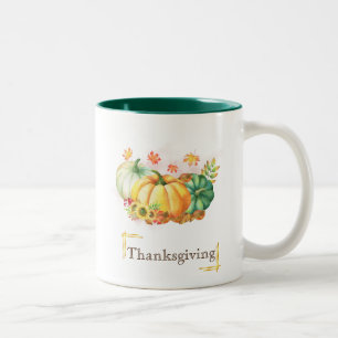 Caneca De Café Em Dois Tons Fall Leaf Watercolor Pumpkins Ação de Graças