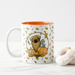 Caneca De Café Em Dois Tons Fall Tibetan Spaniel (Brown) Cão Pumpkins Cute