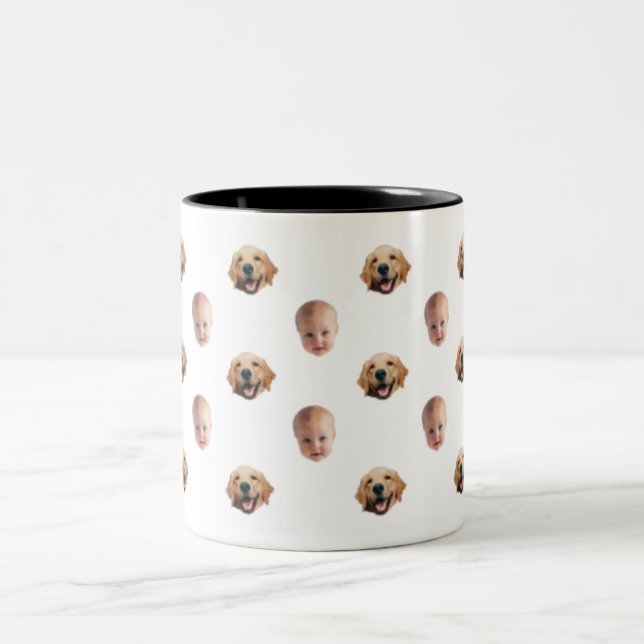 Caneca De Café Em Dois Tons Família Cute Personalizada Face 2 Fotografias Mug (Centro)
