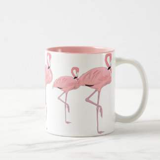 Caneca De Café Em Dois Tons Família de Flamingos Rosa