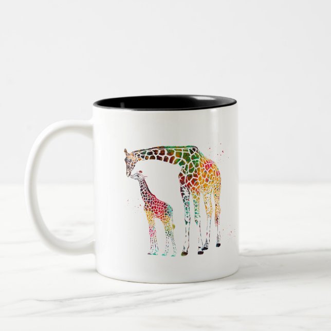 Caneca De Café Em Dois Tons Família de girafas (Esquerda)