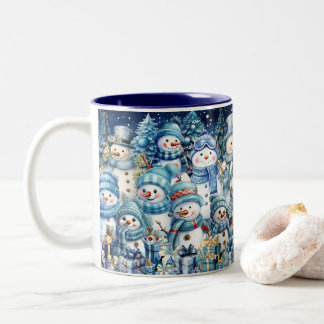 Caneca De Café Em Dois Tons Família de Neve Azul de Cores Aquáticas