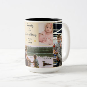 Caneca De Café Em Dois Tons Família É Tudo - Personalizado Com 5 Fotografias