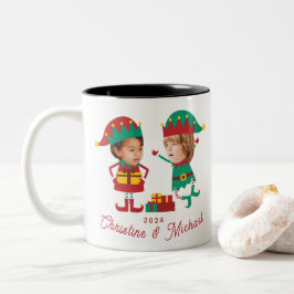 Caneca De Café Em Dois Tons Família Elf de Natal Personalizada e Engraçada