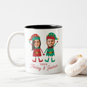Caneca De Café Em Dois Tons Família Elf de Natal Personalizada e Engraçada
