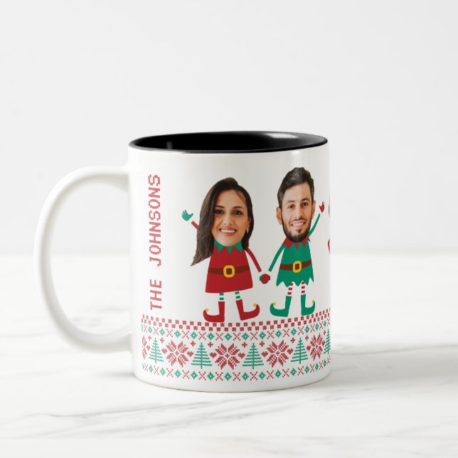 Caneca De Café Em Dois Tons Família Elf de Natal Personalizada e Engraçada (Esquerda)