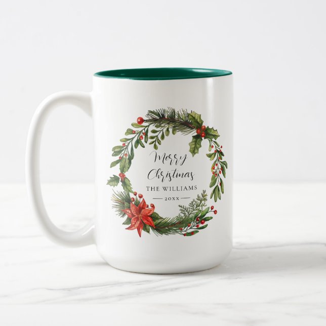 Caneca De Café Em Dois Tons Família Floral de Natal Red Berries (Esquerda)