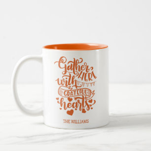 Caneca De Café Em Dois Tons Família Personalizada - Ação de Graças Laranja