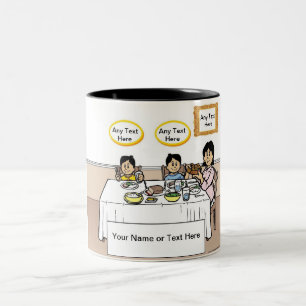 Caneca De Café Em Dois Tons Family Dinner, Single Mom, 2 Boys Cartoon