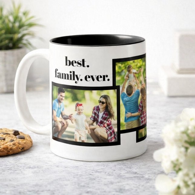 Caneca De Café Em Dois Tons Family Photo Collage - 4 Photos and Custom Text (Criador carregado)