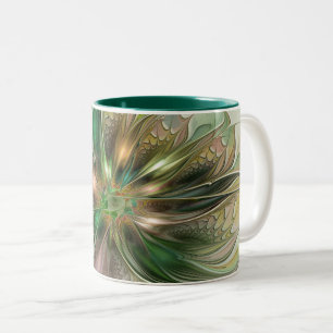 Caneca De Café Em Dois Tons Fantasia Abstrata Moderna Colorida Floral Fractal