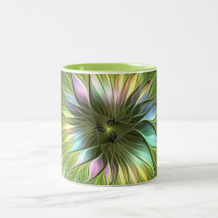Caneca De Café Em Dois Tons Fantasia Colorida Luminosa Flores Arte Fractal