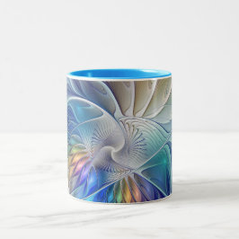 Caneca De Café Em Dois Tons Fantasia Floral, Abstrato Fractal Colorida
