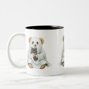 Caneca De Café Em Dois Tons Fantasma com Kitten, Teddy Bear, Halloween, Autor