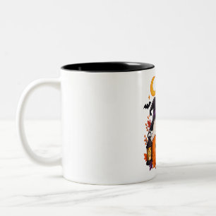 Caneca De Café Em Dois Tons Fantasma de Abóbora Feliz no Halloween Gato Preto