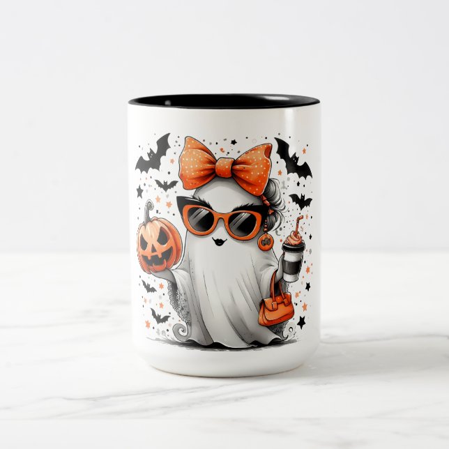 Caneca De Café Em Dois Tons Fantasma de Dia de as Bruxas engraçado Canto (Centro)