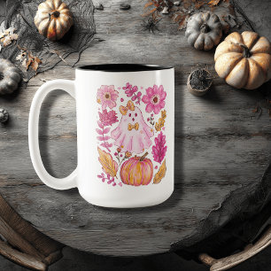 Caneca De Café Em Dois Tons Fantasma de Halloween Rosa Pastel