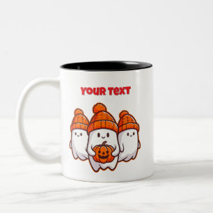 Caneca De Café Em Dois Tons Fantasmas bonitos do Dia das Bruxas com Pumpkin e