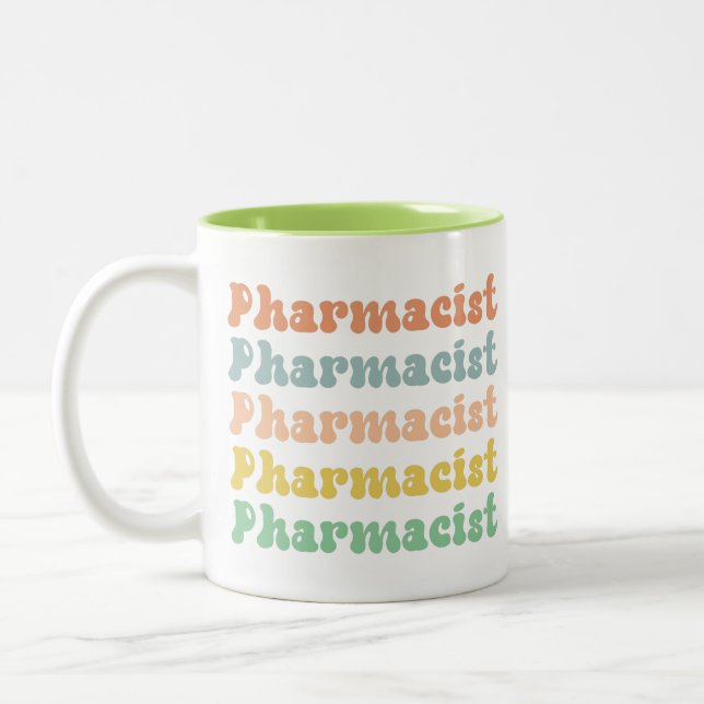 Caneca De Café Em Dois Tons Farmacêutico Farmacologia Retro Groovy (Esquerda)