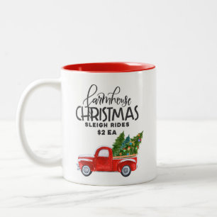 Caneca De Café Em Dois Tons Farmhouse Christmas Watercolor Red Truck