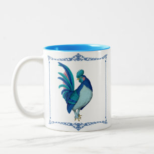 Caneca De Café Em Dois Tons Farmhouse em França Rooster Azul Teto Rosa