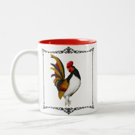 Caneca De Café Em Dois Tons Farmhouse em França Rooster Vermelho Negro Dourado