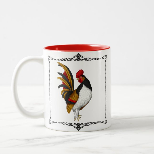 Caneca De Café Em Dois Tons Farmhouse em França Rooster Vermelho Negro Dourado (Esquerda)