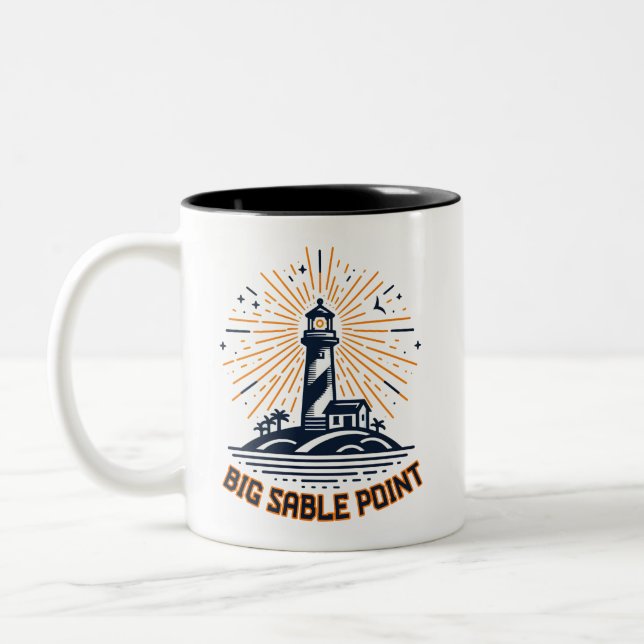 Caneca De Café Em Dois Tons Farol Big Sable Point ao Nascer do Sol (Esquerda)