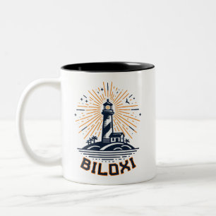 Caneca De Café Em Dois Tons Farol de Biloxi Mississippi ao Nascer do Sol