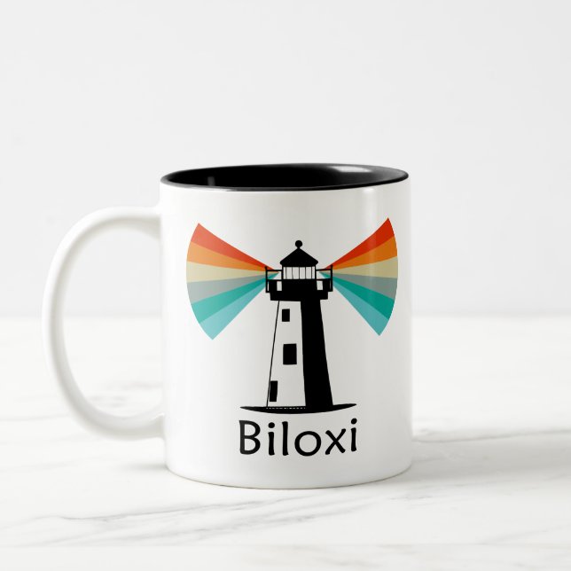 Caneca De Café Em Dois Tons Farol de Biloxi Mississippi Arco-íris (Esquerda)
