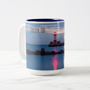 Caneca De Café Em Dois Tons Farol de Duluth no nascer do Sol, Mug de Dois Tond