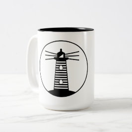 Caneca De Café Em Dois Tons Farol de Luz do Oceano Náutico Faixas Arte