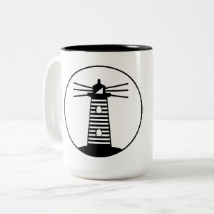 Caneca De Café Em Dois Tons Farol de Luz do Oceano Náutico Faixas Arte