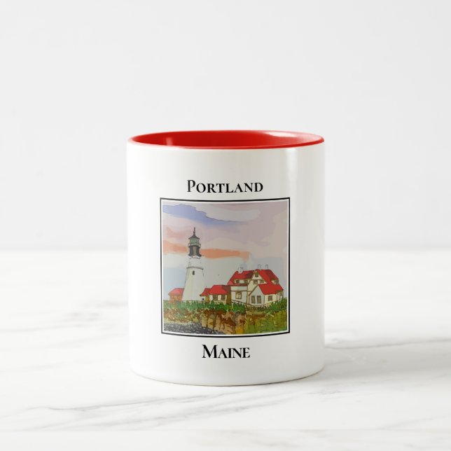 Caneca De Café Em Dois Tons Farol de Portland Head, Maine (Centro)