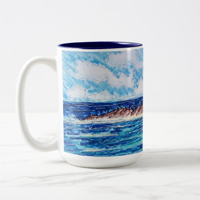 Caneca De Café Em Dois Tons Farol em Azul (Esquerda)