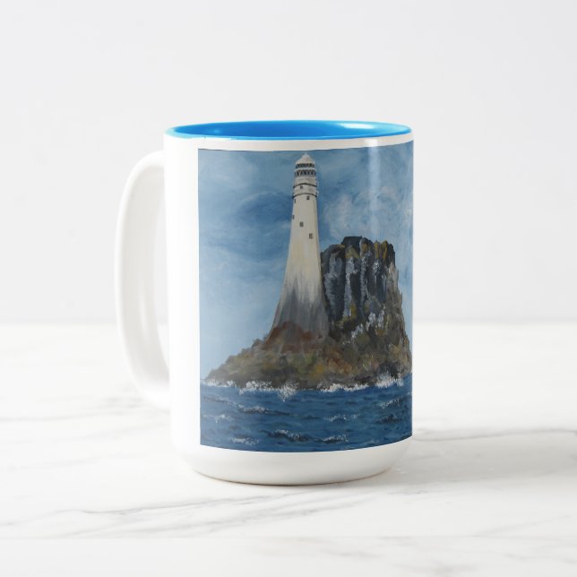 Caneca De Café Em Dois Tons Farol Fastnet, Irlanda, Mar da Irlanda, Placa (Frente Esquerda)