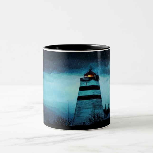 Caneca De Café Em Dois Tons Farol nauta uma noite escura chuvosa (Centro)