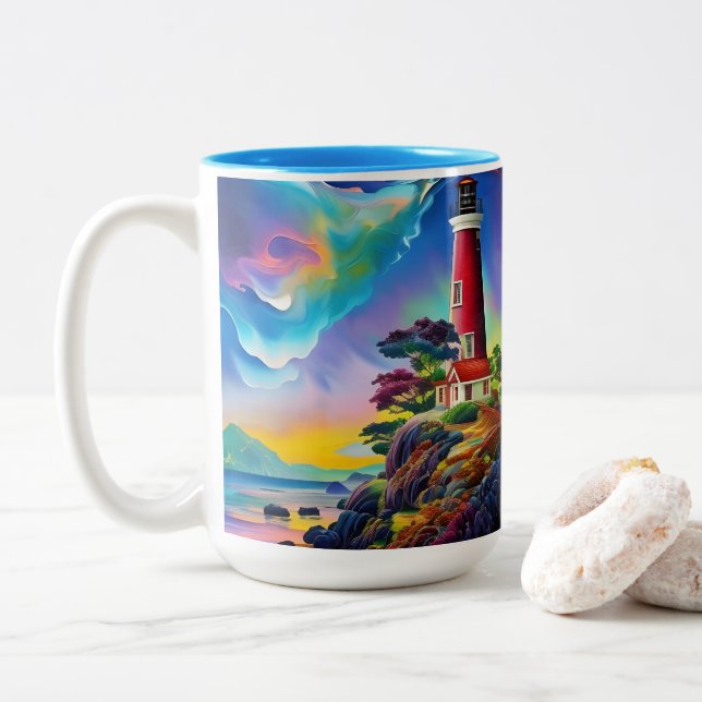 Caneca De Café Em Dois Tons Farol Vermelho Pequeno (Com Donut)