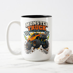 Caneca De Café Em Dois Tons Fãs de caminhão monstro com rodas grandes e atitud
