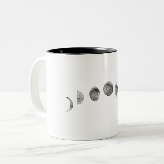 Caneca De Café Em Dois Tons Fases da Lua Aquarela Preto Branco Moderno Minimal (Frente Esquerda)
