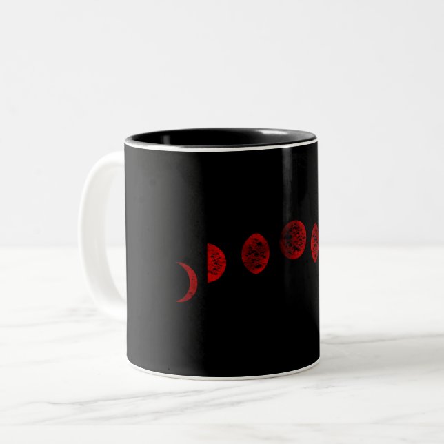 Caneca De Café Em Dois Tons Fases da Lua Vermelha Escura e Preta Gótica (Frente Esquerda)