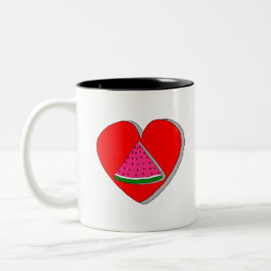 Caneca De Café Em Dois Tons Fatia De Melancia E Desenho De Coração Vermelho