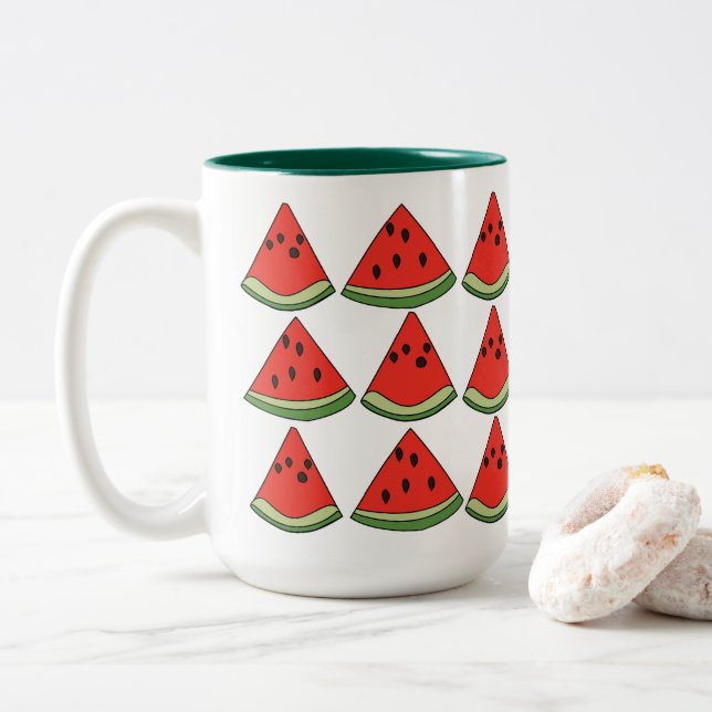 Caneca De Café Em Dois Tons Fatia de Melancia Vermelha  (Com Donut)
