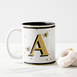 Caneca De Café Em Dois Tons Favo de Mel com Abelha Listrada Monogramado